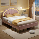 Upholstered LED Bed Frame with Adjustable Flower Headboard and Metal Support Feet Pink