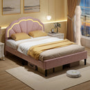 Upholstered LED Bed Frame with Adjustable Flower Headboard and Metal Support Feet Pink by LJGDeals