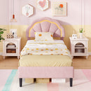 Upholstered LED Bed Frame with Adjustable Flower Headboard and Metal Support Feet Pink