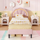 Upholstered LED Bed Frame with Adjustable Flower Headboard and Metal Support Feet Pink by LJGDeals