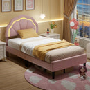 Upholstered LED Bed Frame with Adjustable Flower Headboard and Metal Support Feet Pink by LJGDeals