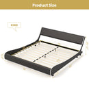 Upholstered Platform Bed Frame Low Profile Faux Leather with Curved Headboard