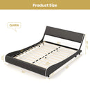 Upholstered Platform Bed Frame Low Profile Faux Leather with Curved Headboard