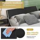 Upholstered Platform Bed Frame Low Profile Faux Leather with Curved Headboard
