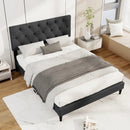 Upholstered Platform Bed with Tufted Headboard and Wooden Slats Gray by LJGDeals