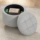 Upholstered Round Ottoman with Solid Rubber Feet-Gray by LJGDeals