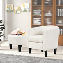 Upholstered Teddy Velvet Club Barrel Chair with Ottoman with Footrest-Beige