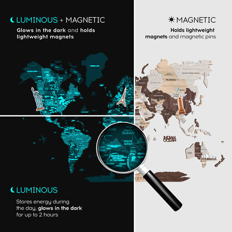 3D Luminous Colored Wooden World Map Urban, photo 6 of 12