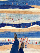 Scenic Afghan Gabbeh (8'00"x9'07") blue/sand/ivory