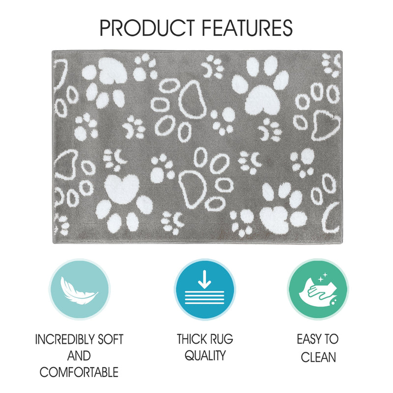 Sussex Home, Landing Rug, Slip Resistant Indoor Carpets Includes Adhesive Tape  2' x 3'-Paw Collection |Gray&White