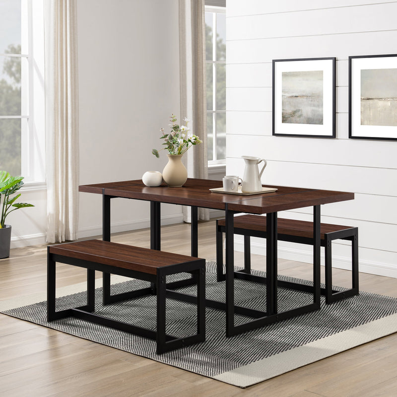Vance Modern Industrial 3-Piece Metal and Wood Rectangle Dining Set