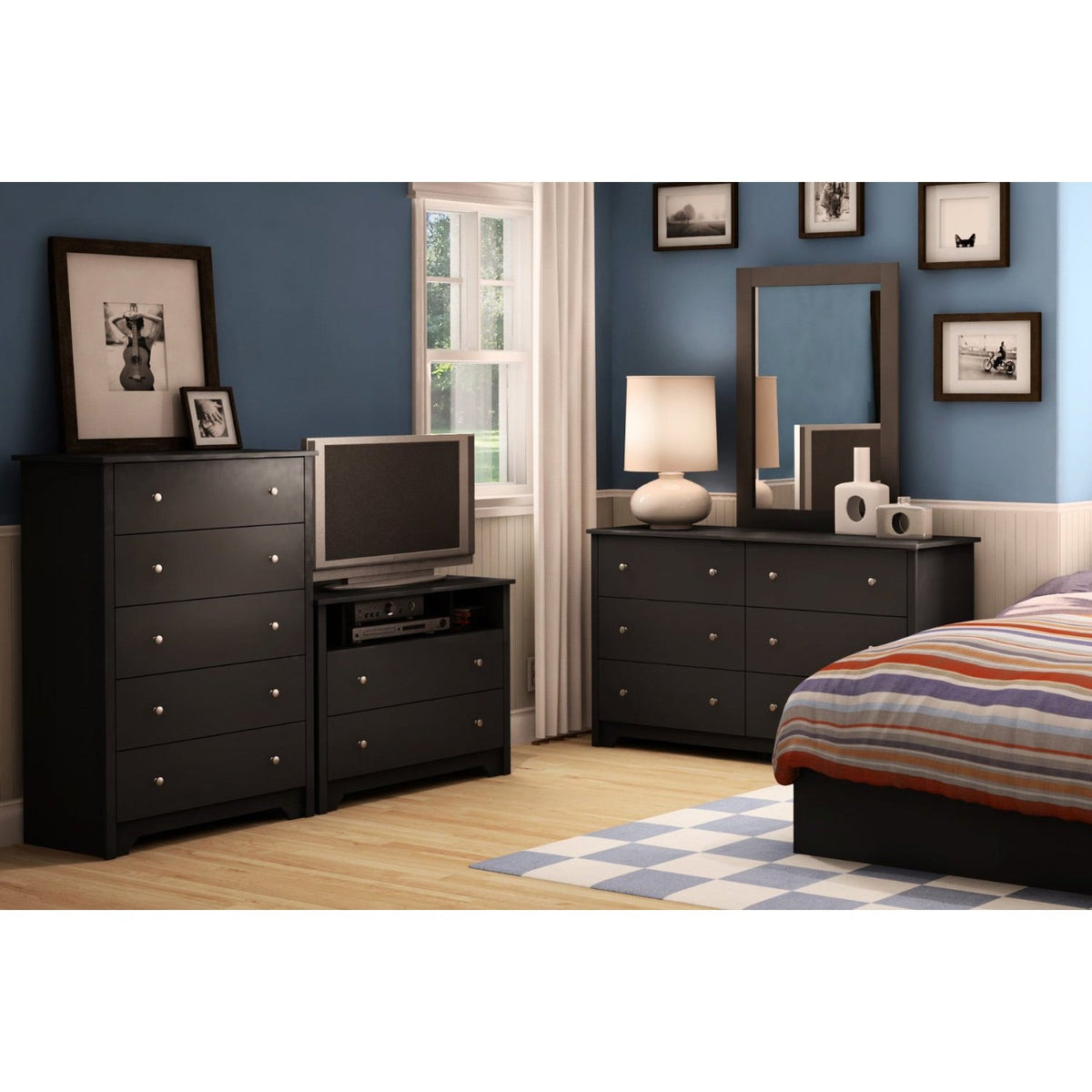 Black 6 Drawer Bedroom Dresser with Nickle Metal Knobs Handles, photo 4 of 5