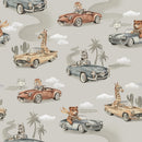Vintage Car & Animal Nursery Wallpaper – Route 66 Safari Adventure