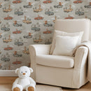 Vintage Car & Animal Nursery Wallpaper – Route 66 Safari Adventure