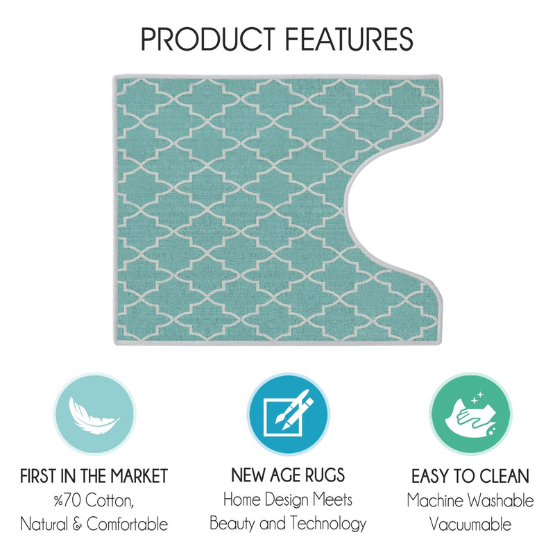 Geometric Design U Shape Bathroom Rug | 20”x24" | Turquoise