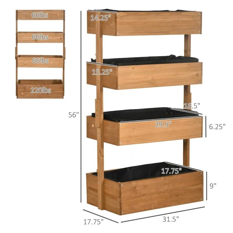 4 Tier Vertical Wooden Planter Box Raised Bed Natural, photo 5 of 5