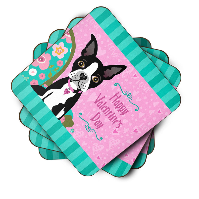 Happy Valentine's Day Boston Terrier Coasters - Set of 4 Lightweight Foam, Absorbent Drink Coasters VHA3001FC