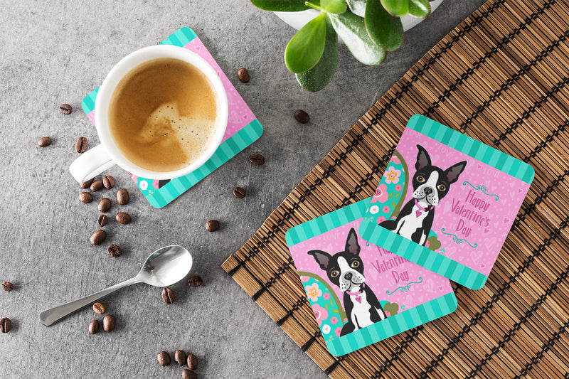Happy Valentine's Day Boston Terrier Coasters - Set of 4 Lightweight Foam, Absorbent Drink Coasters VHA3001FC