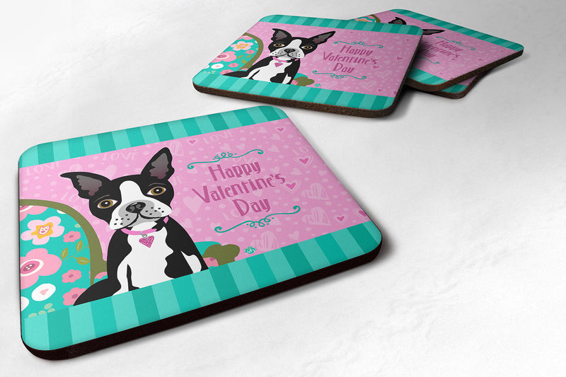 Happy Valentine's Day Boston Terrier Coasters - Set of 4 Lightweight Foam, Absorbent Drink Coasters VHA3001FC