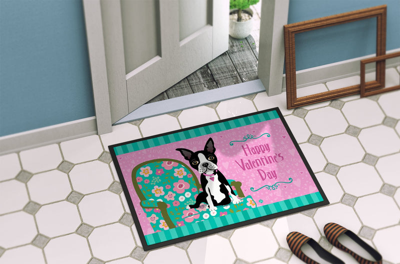 Happy Valentine's Day Boston Terrier Doormat - 24x36 Decorative Floor Mat – Indoor/Outdoor Rug with Artistic Flair VHA3001JMAT