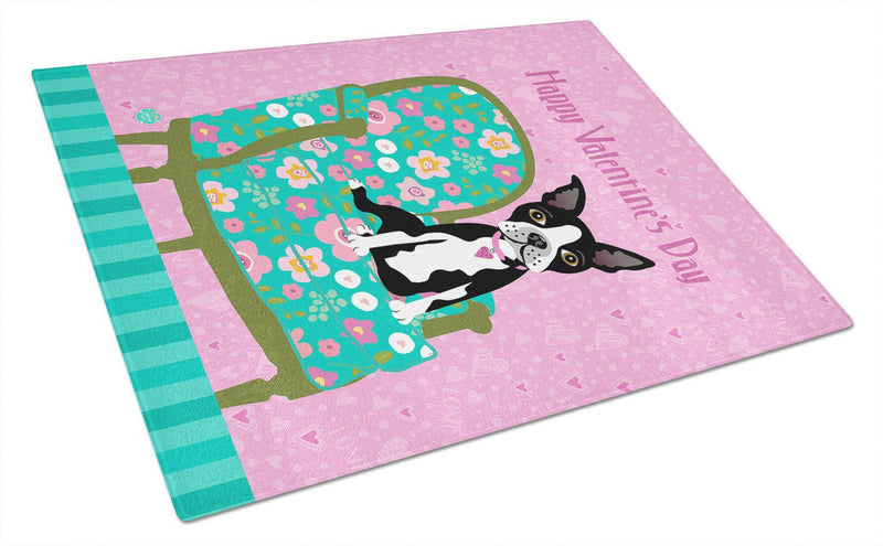 Happy Valentine's Day Boston Terrier Glass Cutting Board Large VHA3001LCB