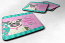 Happy Valentine's Day Pug Coasters - Set of 4 Lightweight Foam, Absorbent Drink Coasters VHA3002FC
