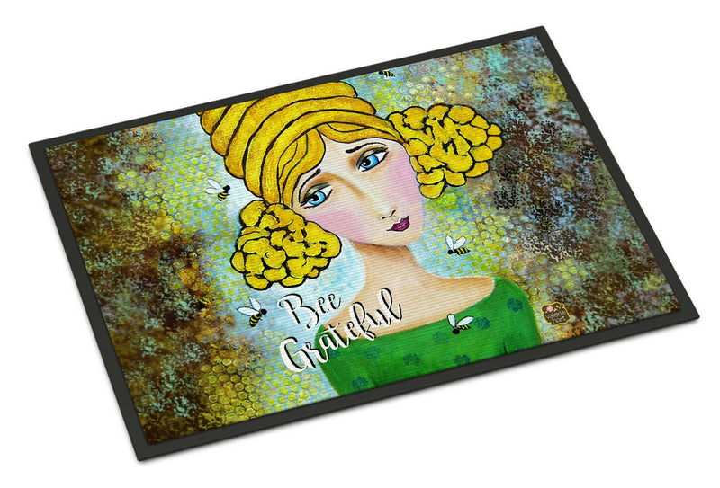 Bee Grateful Girl with Beehive Indoor or Outdoor Mat 18x27 VHA3008MAT