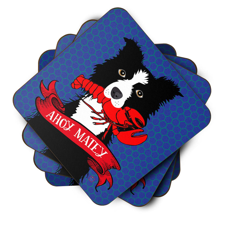 Ahoy Matey Nautical Border Collie Coasters - Set of 4 Lightweight Foam, Absorbent Drink Coasters VHA3011FC