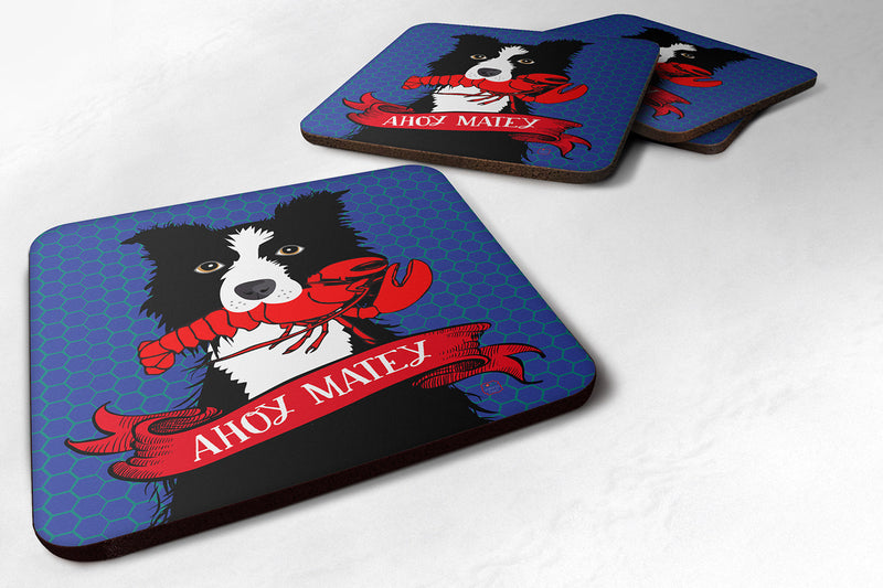 Ahoy Matey Nautical Border Collie Coasters - Set of 4 Lightweight Foam, Absorbent Drink Coasters VHA3011FC