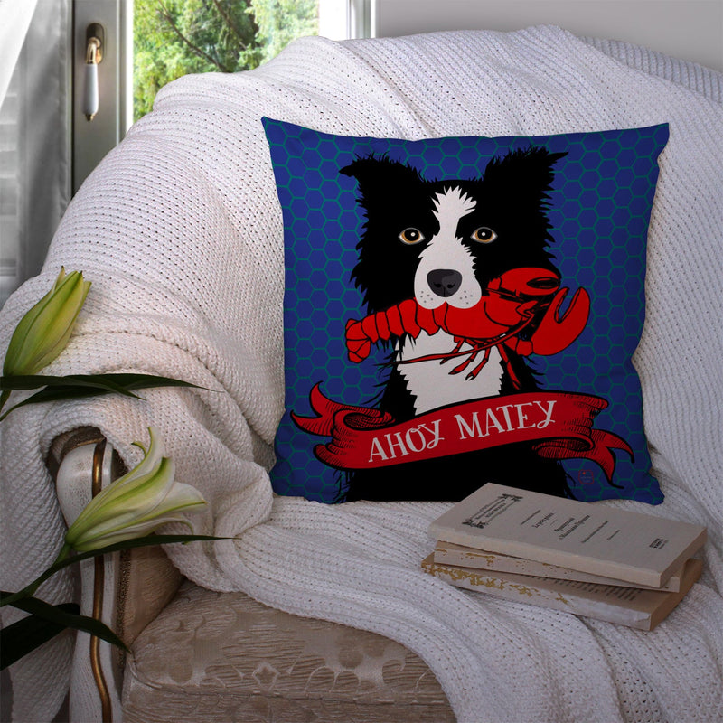 Ahoy Matey Nautical Border Collie Throw Pillow - 14x14 Decorative Pillow – Art for Your Home & Patio VHA3011PW1414