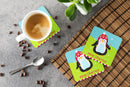 Merry Christmas Happy Penguin Foam Coasters Set of 4 Cup Coasters for Indoor Outdoor, Tabletop Protection, Anti Slip, Mouse pad Material