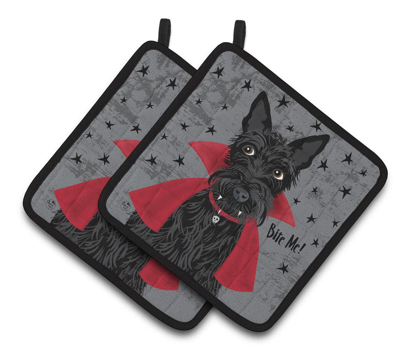 Halloween Vampire Scottie Pair of Pot Holders VHA3037PTHD