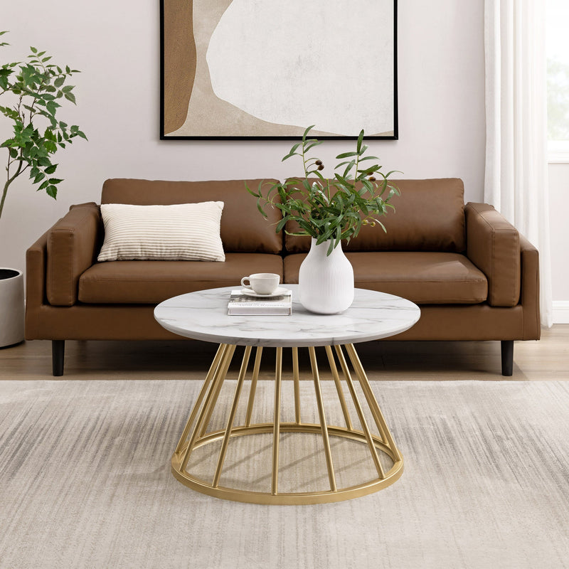 Vivian Modern Round Coffee Table with Metal Base