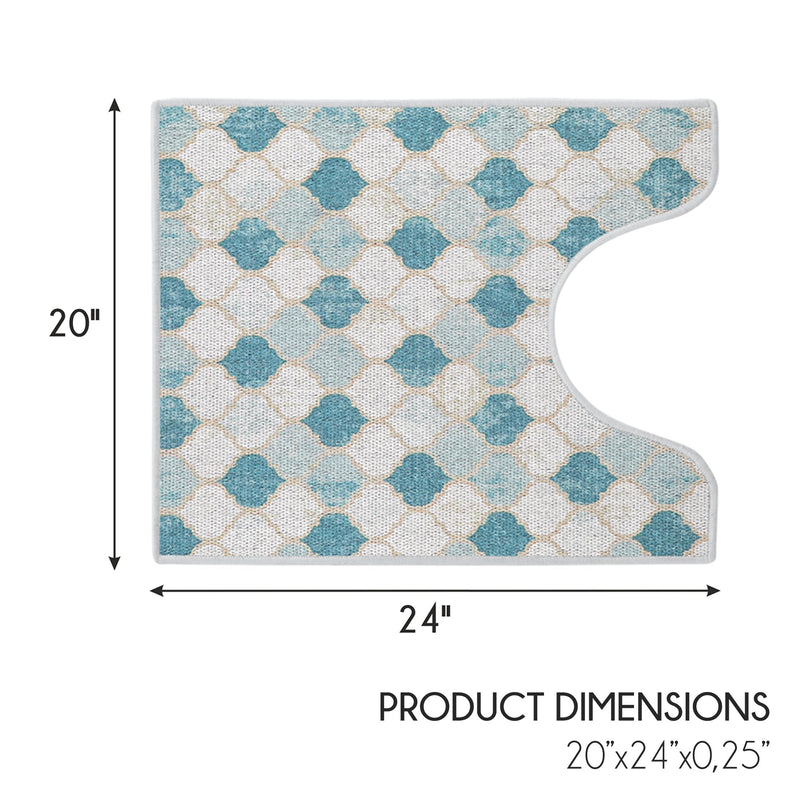 Moroccan Design U Shape Bathroom Rug | 20”x24" | Beige&Blue