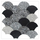 Black Gray 12x12 Honed Fan Fish Scale Terrazzo Marble Mosaic Tile (5 pack, 5 sq ft/case) - Sample