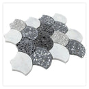White Gray 12x12 Honed Fan Fish Scale Terrazzo Carrara Marble Mosaic Tile (5 pack, 5 sq ft/case)