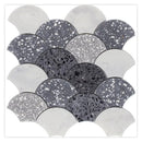 White Gray 12x12 Honed Fan Fish Scale Terrazzo Marble Mosaic Tile (5 pack, 5 sq ft/case) - Sample
