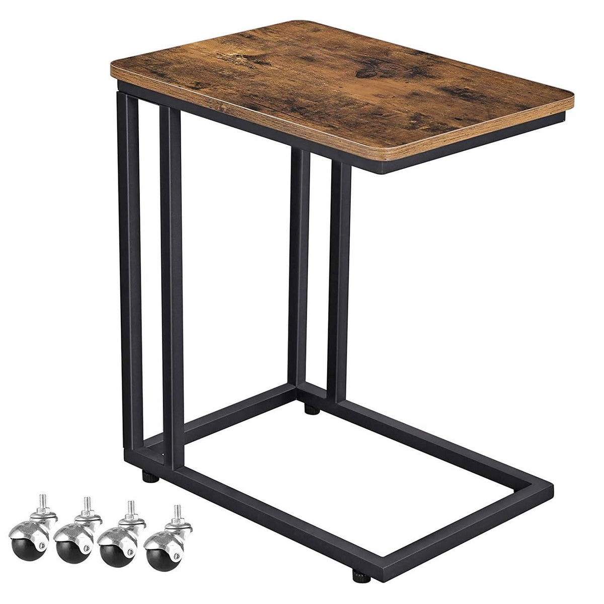 Modern Industrial Side Table Nightstand TV Tray on Wheels, photo 3 of 5