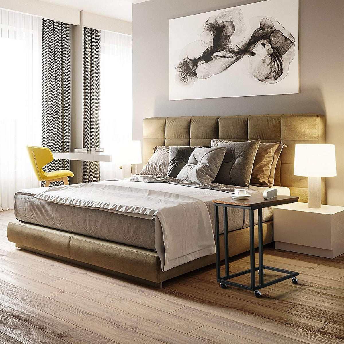 Modern Industrial Side Table Nightstand TV Tray on Wheels, photo 5 of 5