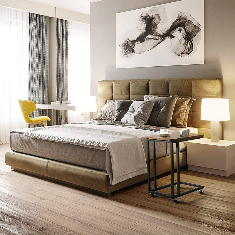 Modern Industrial Side Table Nightstand TV Tray on Wheels, photo 5 of 5