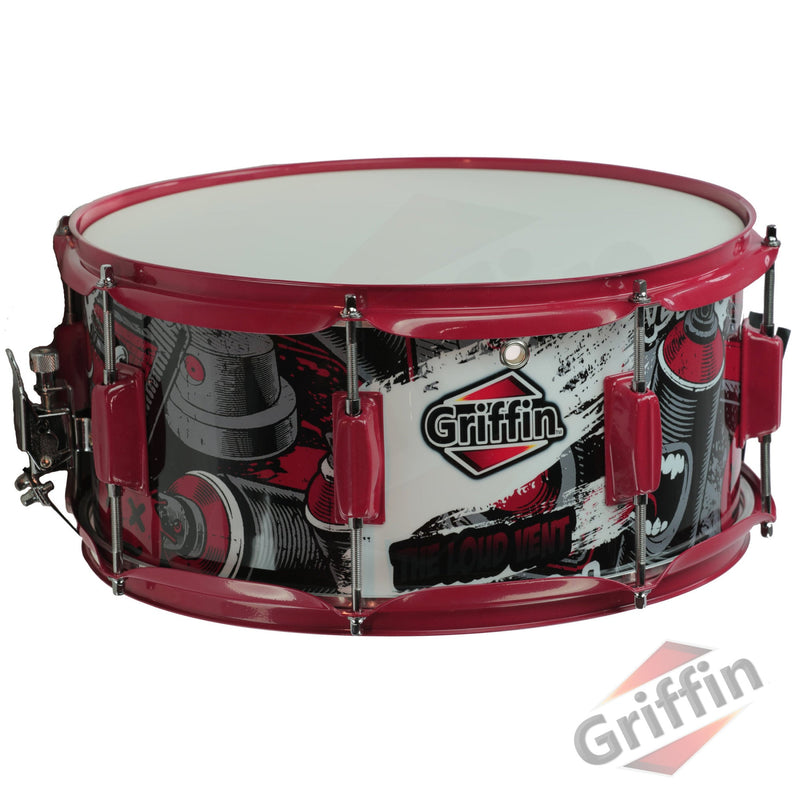 Snare Drum by GRIFFIN | Birch Wood Shell 14"x6.5" with Custom Graphic Wrap (Limited Edition) | Percussion Acoustic Musical Instrument Kit & Drummers Key | 8 Metal Lugs, Head Set & Strainer Throw Off