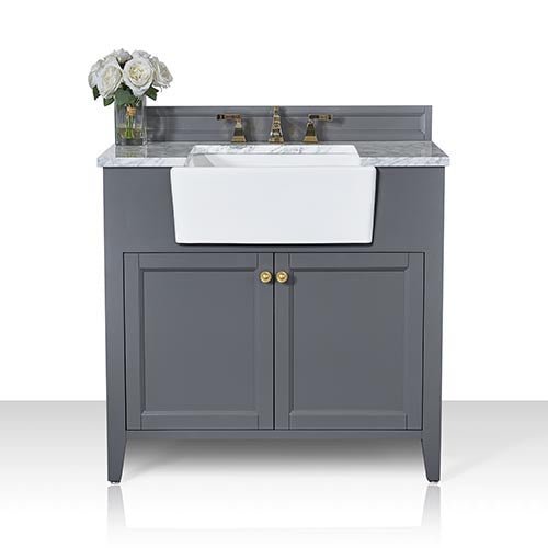 Adeline Bathroom Vanity with Farmhouse Sink and Carrara White Marble Top Cabinet Set