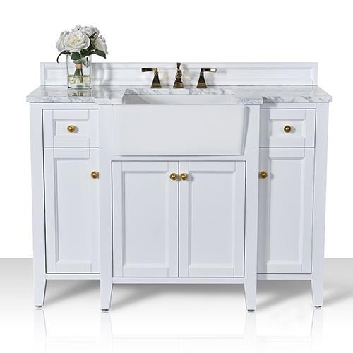 Adeline Bathroom Vanity with Farmhouse Sink and Carrara White Marble Top Cabinet Set