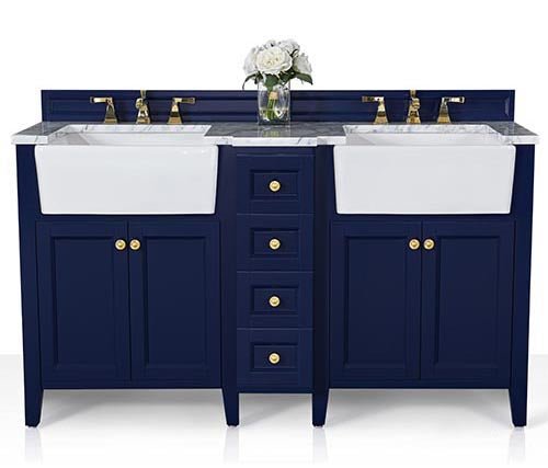 Adeline Bathroom Vanity with Farmhouse Sink and Carrara White Marble Top Cabinet Set