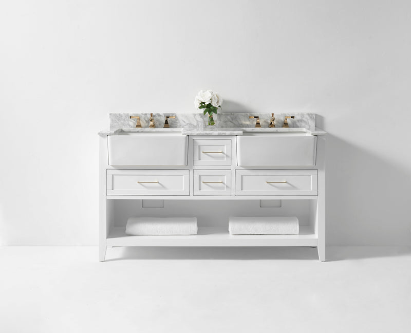 Hayley Bathroom Vanity with Sink and Carrara White Marble Top Cabinet Set