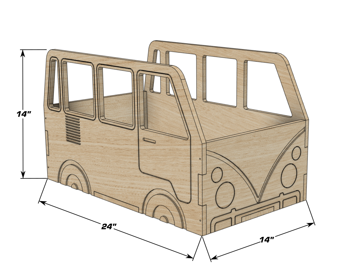 ARLO- VW Inspired Toy Storage, dimensions drawing