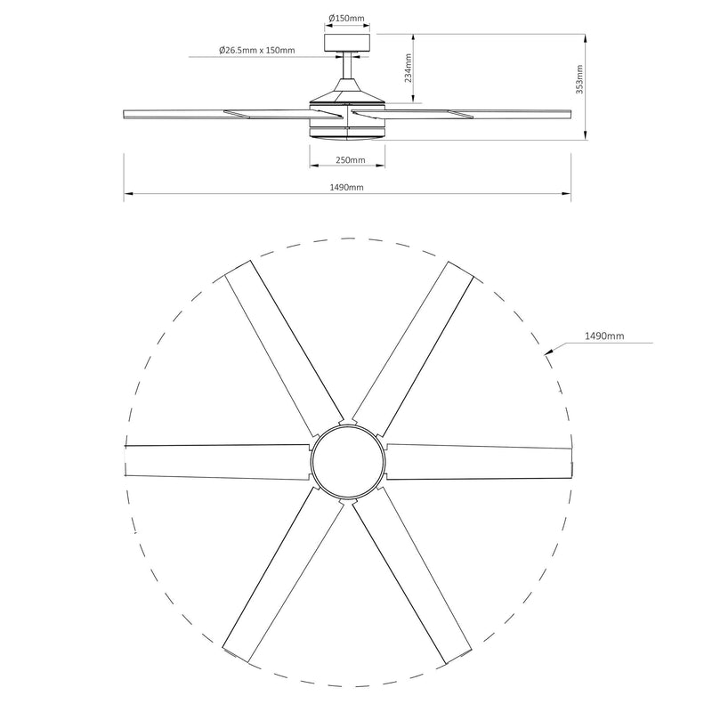60" Volga DC Motor 6 Blades Modern Downrod Mount Ceiling Fan with Remote Control