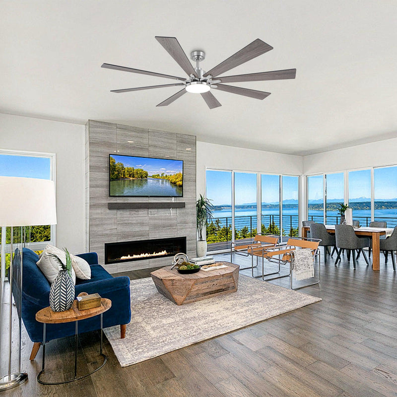 72 Inch Elbe Modern Downrod Mount Ceiling Fan with Light and Remote Control
