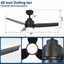 Vaczon 42 Inch DC Motor Modern Downrod Ceiling Fan with LED Light and Remote Control