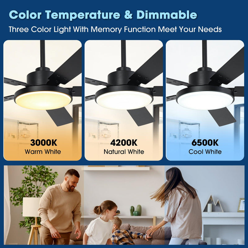 Vaczon 52 Inch 5 Blades DC Motor Modern Downrod Ceiling Fan with LED Light and Remote Control